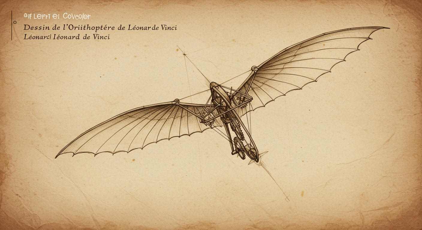 Top 10 des Grandes Étapes de l'Histoire de l'Aéronautique 10 Dessin de l'ornithoptère de Léonard de Vinci