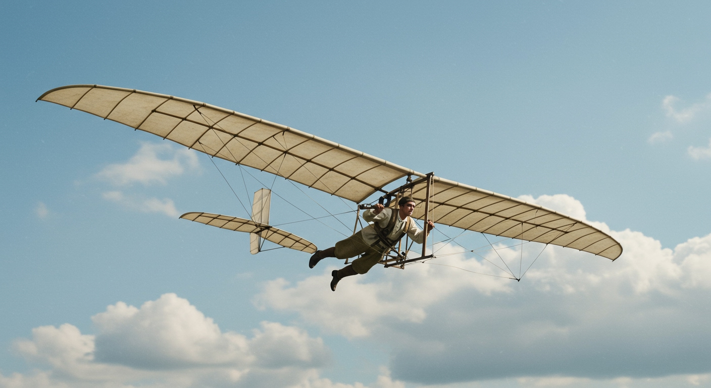 Top 10 des Grandes Étapes de l'Histoire de l'Aéronautique 11 Otto Lilienthal en plein vol avec son planeur