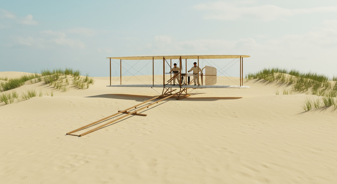 Top 10 des Grandes Étapes de l'Histoire de l'Aéronautique 12 Le Wright Flyer au moment de son premier vol historique